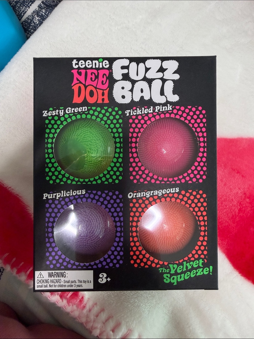 Teenie NeeDoh Fuzz Ball Set - Green, Pink, Purple, Orange